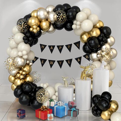 Black and Gold Balloon Garland Arch Kit for Birthday Party Decorations, 152pc White Sand Confetti Champagne New Years Eve Party Balloons for Graguations Decorations,Birthday Wedding Party Decor in Saudi Arabia