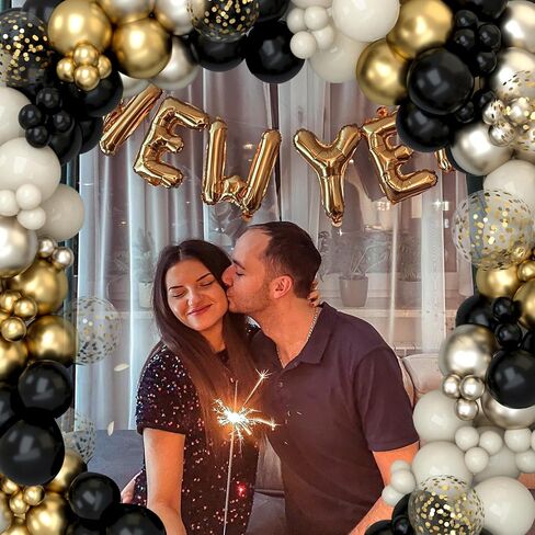 Black and Gold Balloon Garland Arch Kit for Birthday Party Decorations, 152pc White Sand Confetti Champagne New Years Eve Party Balloons for Graguations Decorations,Birthday Wedding Party Decor in Saudi Arabia