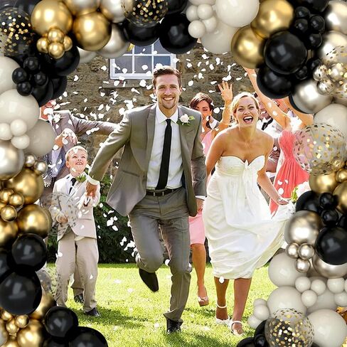 Black and Gold Balloon Garland Arch Kit for Birthday Party Decorations, 152pc White Sand Confetti Champagne New Years Eve Party Balloons for Graguations Decorations,Birthday Wedding Party Decor in Saudi Arabia