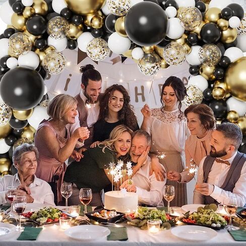 Black and Gold Balloon Garland Arch Kit for Birthday Party Decorations, 152pc White Sand Confetti Champagne New Years Eve Party Balloons for Graguations Decorations,Birthday Wedding Party Decor in Saudi Arabia