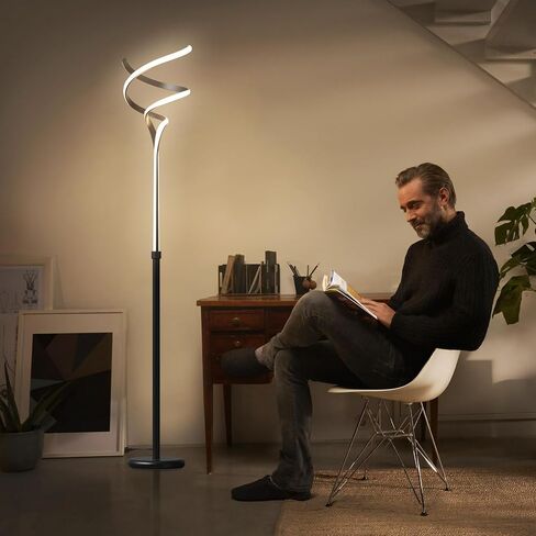 Modern Floor Lamp for Living Room, 68 Inch LED Tall Lamp with Remote Control, 3 Color Dimmable Bright Standing Lamp, Spiral Black Floor Lamp for Bedroom Office in Saudi Arabia