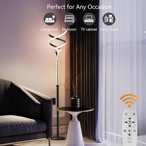 Modern Floor Lamp for Living Room, 68 Inch LED Tall Lamp with Remote Control, 3 Color Dimmable Bright Standing Lamp, Spiral Black Floor Lamp for Bedroom Office in Saudi Arabia
