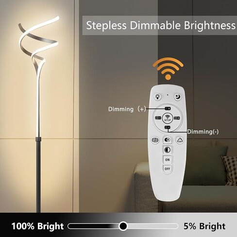 Modern Floor Lamp for Living Room, 68 Inch LED Tall Lamp with Remote Control, 3 Color Dimmable Bright Standing Lamp, Spiral Black Floor Lamp for Bedroom Office in Saudi Arabia