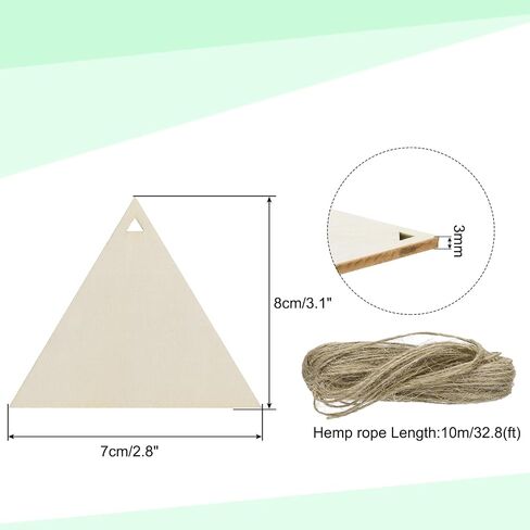 uxcell 36pcs Triangle Blank Wood Tags with Hole 3.1 x 4 Inch Unfinished Wood Pieces Wooden Gift Tags with 32.8 Ft Rope for Craft Projects, Hanging Decorations, Gift Making in Saudi Arabia