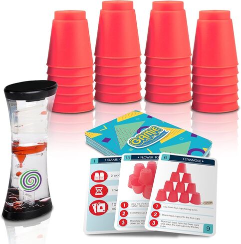 Gamie Stacking Cups Game with 18 Fun Challenges and Water Timer, 24 Stacking Cups, Indoor Recess Game for Classroom, Sturdy Plastic, Classic Family Game, Fun Gift Idea for Boys and Girls Ages 3+ Olds in Kuwait