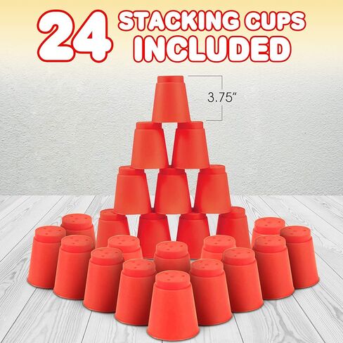 Gamie Stacking Cups Game with 18 Fun Challenges and Water Timer, 24 Stacking Cups, Indoor Recess Game for Classroom, Sturdy Plastic, Classic Family Game, Fun Gift Idea for Boys and Girls Ages 3+ Olds in Kuwait