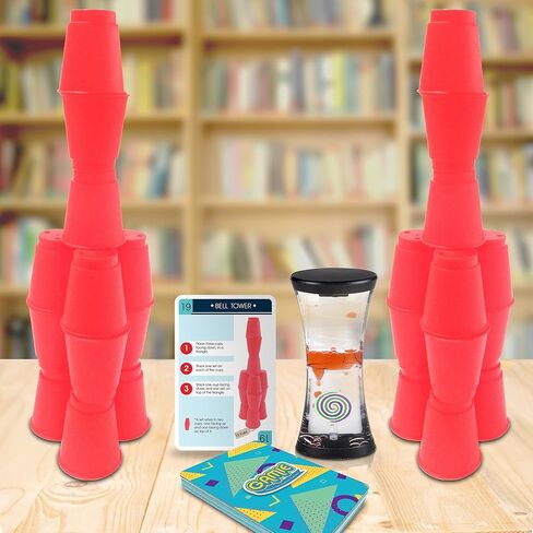 Gamie Stacking Cups Game with 18 Fun Challenges and Water Timer, 24 Stacking Cups, Indoor Recess Game for Classroom, Sturdy Plastic, Classic Family Game, Fun Gift Idea for Boys and Girls Ages 3+ Olds in Kuwait