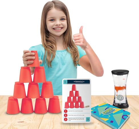 Gamie Stacking Cups Game with 18 Fun Challenges and Water Timer, 24 Stacking Cups, Indoor Recess Game for Classroom, Sturdy Plastic, Classic Family Game, Fun Gift Idea for Boys and Girls Ages 3+ Olds in Kuwait