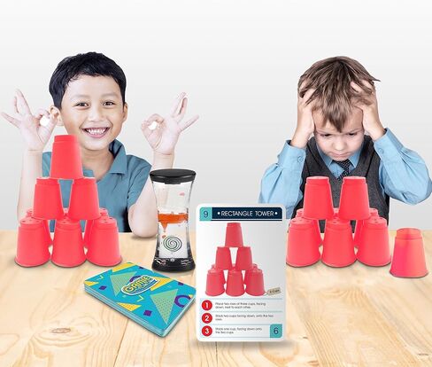 Gamie Stacking Cups Game with 18 Fun Challenges and Water Timer, 24 Stacking Cups, Indoor Recess Game for Classroom, Sturdy Plastic, Classic Family Game, Fun Gift Idea for Boys and Girls Ages 3+ Olds in Kuwait