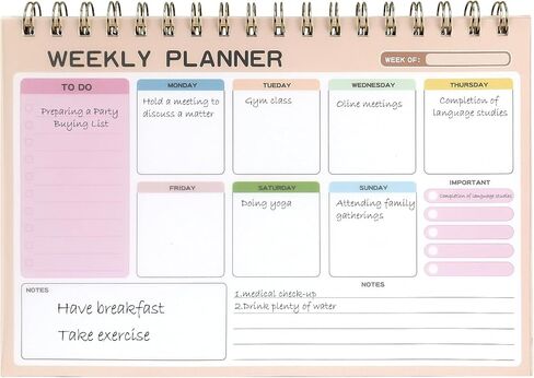 TopLive Weekly Planner Desk Notepad ، 52 ورقة غير مؤرخة لمدفوعة تخطيط القائمة مع SPOND BOOND ، 6.5 × 9.5 في مكتب جدول الأعمال الأسبوعي للمكتب المدرسي ، PINK in Kuwait