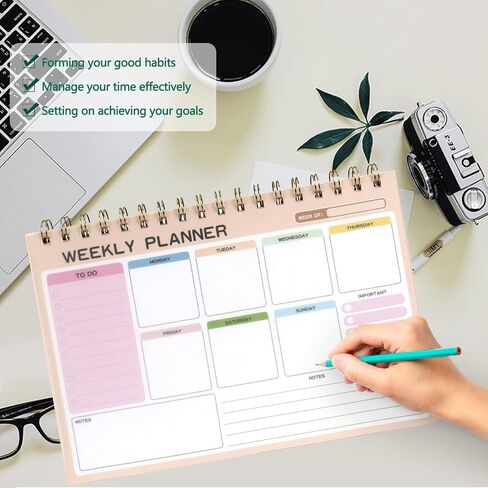 TopLive Weekly Planner Desk Notepad ، 52 ورقة غير مؤرخة لمدفوعة تخطيط القائمة مع SPOND BOOND ، 6.5 × 9.5 في مكتب جدول الأعمال الأسبوعي للمكتب المدرسي ، PINK in Kuwait