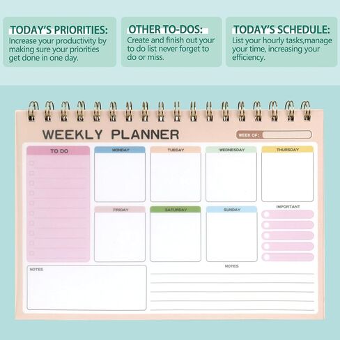 TopLive Weekly Planner Desk Notepad ، 52 ورقة غير مؤرخة لمدفوعة تخطيط القائمة مع SPOND BOOND ، 6.5 × 9.5 في مكتب جدول الأعمال الأسبوعي للمكتب المدرسي ، PINK in Kuwait