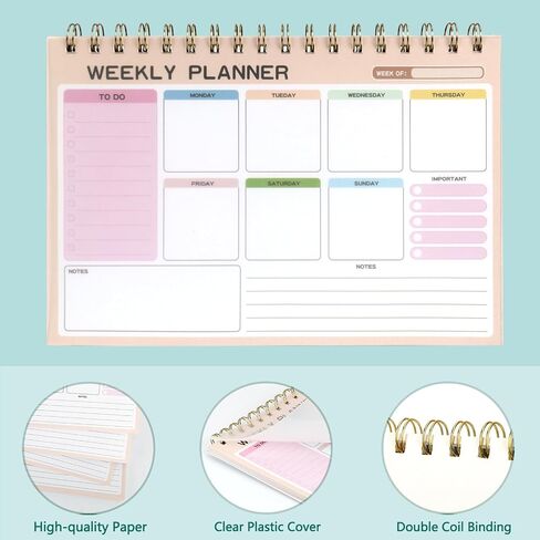 TopLive Weekly Planner Desk Notepad ، 52 ورقة غير مؤرخة لمدفوعة تخطيط القائمة مع SPOND BOOND ، 6.5 × 9.5 في مكتب جدول الأعمال الأسبوعي للمكتب المدرسي ، PINK in Kuwait