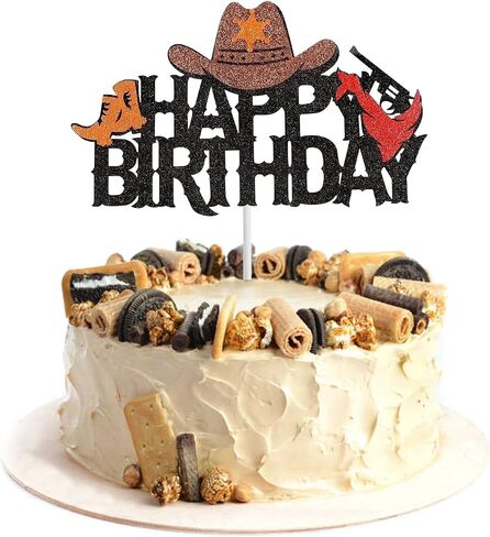 Cowboy Cake Topper Cowboy Hats Boots Glitter Happy Birthday Cake Topper Decorations for Cowboy Theme Party Birthday Party Supplies in Saudi Arabia