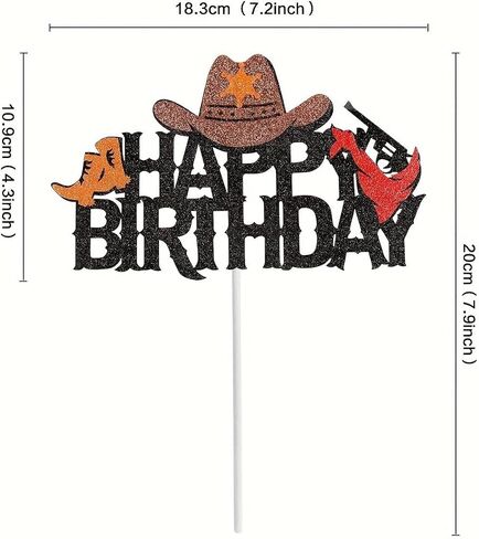 Cowboy Cake Topper Cowboy Hats Boots Glitter Happy Birthday Cake Topper Decorations for Cowboy Theme Party Birthday Party Supplies in Saudi Arabia