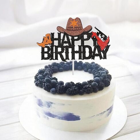 Cowboy Cake Topper Cowboy Hats Boots Glitter Happy Birthday Cake Topper Decorations for Cowboy Theme Party Birthday Party Supplies in Saudi Arabia