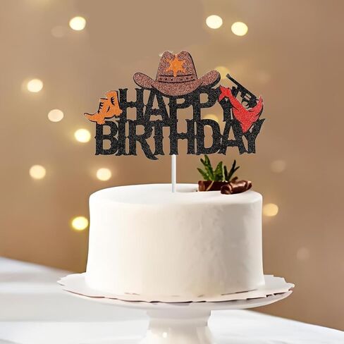 Cowboy Cake Topper Cowboy Hats Boots Glitter Happy Birthday Cake Topper Decorations for Cowboy Theme Party Birthday Party Supplies in Saudi Arabia