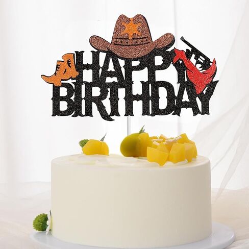 Cowboy Cake Topper Cowboy Hats Boots Glitter Happy Birthday Cake Topper Decorations for Cowboy Theme Party Birthday Party Supplies in Saudi Arabia