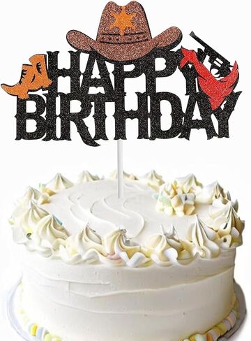 Cowboy Cake Topper Cowboy Hats Boots Glitter Happy Birthday Cake Topper Decorations for Cowboy Theme Party Birthday Party Supplies in Saudi Arabia