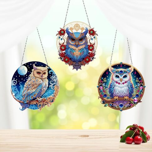 MaiYiYi 3 PCS DIY Diamond Art Ornaments Owl Special Crystal Gem Craft Painting Kit Cute Owl Diamond Painting Ornaments for Adult Beginners Home Wall Window Art Decor (13.39X7.48 inch) in Kuwait