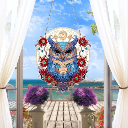 MaiYiYi 3 PCS DIY Diamond Art Ornaments Owl Special Crystal Gem Craft Painting Kit Cute Owl Diamond Painting Ornaments for Adult Beginners Home Wall Window Art Decor (13.39X7.48 inch) in Kuwait