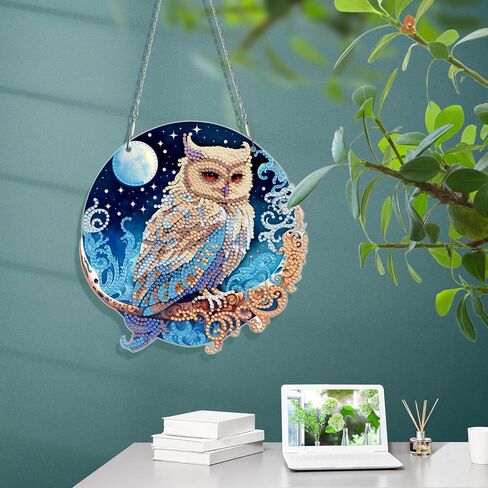 MaiYiYi 3 PCS DIY Diamond Art Ornaments Owl Special Crystal Gem Craft Painting Kit Cute Owl Diamond Painting Ornaments for Adult Beginners Home Wall Window Art Decor (13.39X7.48 inch) in Kuwait