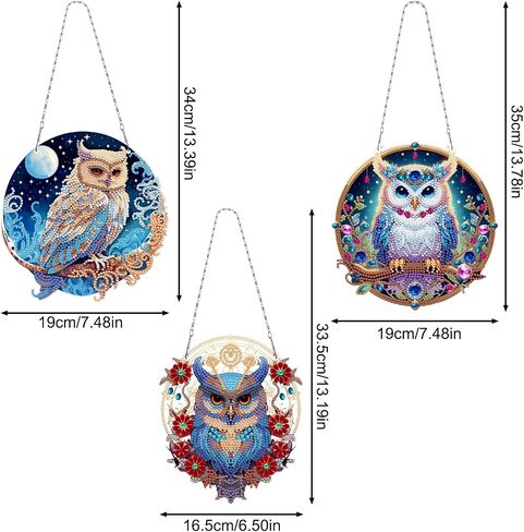MaiYiYi 3 PCS DIY Diamond Art Ornaments Owl Special Crystal Gem Craft Painting Kit Cute Owl Diamond Painting Ornaments for Adult Beginners Home Wall Window Art Decor (13.39X7.48 inch) in Kuwait