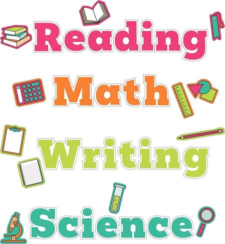 Carson Dellosa 37-Piece Core Subjects Bulletin Board Set, Reading, Math, Writing, and Science Subject Signs for Classroom Bulletin Boards, Wall Décor, Language Arts and Math Classroom Décor in Saudi Arabia