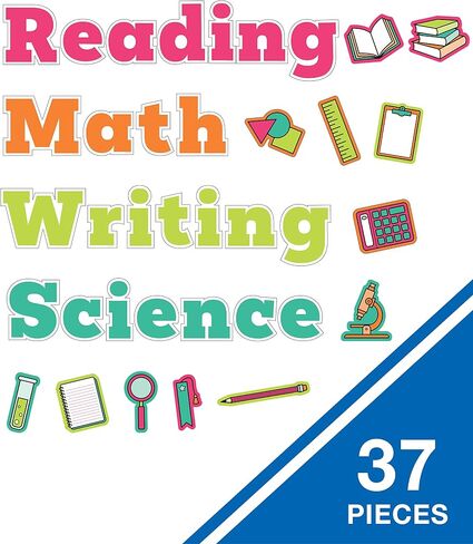 Carson Dellosa 37-Piece Core Subjects Bulletin Board Set, Reading, Math, Writing, and Science Subject Signs for Classroom Bulletin Boards, Wall Décor, Language Arts and Math Classroom Décor in Saudi Arabia