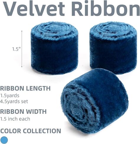 Dusty Blue Velvet Ribbon,Blue Handmade Frayed Fabric Ribbon for Wreaths Bridal Flower Bouquet Christmas Gift Wrapping Wedding Decor Invitations Decorations 1.5" x 4.5Yards (1.5Yards X 3 Rolls) in Saudi Arabia