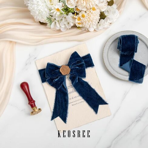 Dusty Blue Velvet Ribbon,Blue Handmade Frayed Fabric Ribbon for Wreaths Bridal Flower Bouquet Christmas Gift Wrapping Wedding Decor Invitations Decorations 1.5" x 4.5Yards (1.5Yards X 3 Rolls) in Saudi Arabia
