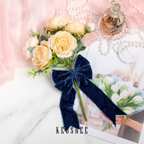 Dusty Blue Velvet Ribbon,Blue Handmade Frayed Fabric Ribbon for Wreaths Bridal Flower Bouquet Christmas Gift Wrapping Wedding Decor Invitations Decorations 1.5" x 4.5Yards (1.5Yards X 3 Rolls) in Saudi Arabia