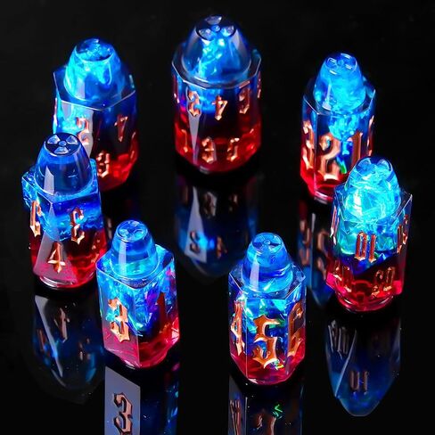 Resin Bullet DND Dice Set - 7-Piece Polyhedral Dice for Dungeons & Dragons RPG Games（Bule red） in Saudi Arabia
