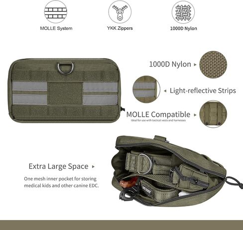 OneTigris Service Dog Harness Molle Saddle Bag, Large Tactical Add-on Pouches for Treats, Poop Bags, Toys Dog Backpack, 9.3"*5" (Black) in Saudi Arabia