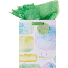 Heartfelt Gift Bag Set w/Tissue Paper Make Every Day Count Abstract Design, Smooth Sea Glass, Medium, for Birthday's, Mother's Day, Easter, Bridal Showers, Graduation, All Occasion