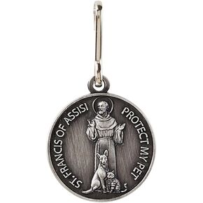Silver Toned Saint St Francis Protect My Pet Collar Medal with Blank Back, 1 Inch