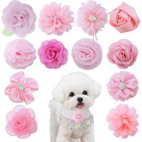 12 Pcs Purple Dog Collar Flowers Cat Flower Attachment Detachable Embellishment with Elastic Rubber Band Soft Chiffon Bow Tie Charms for Female Pets Wedding Birthday Parties