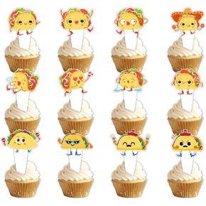Cute Taco Bout Dessert Cupcake Topper Cheer to Mexican Yummy Food Fiesta Festival Theme Decorations Supplies Baby Shower Happy Birthday Party Decor set 24pcs