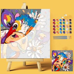 Easy Paint by Numbers Kit for Adults Kids, Cow Adult Painted by Number Kits on Canvas, DIY Painting with Numbers for Adults, Acrylic Simple Oil Paint by Number Kits for Home Wall Decor 16x16 In