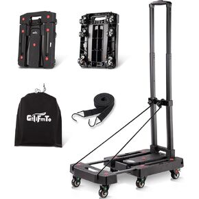 Folding Hand Truck Dolly for Moving,500LB Heavy Duty Luggage Cart,6 Wheels Collapsible Dolly with 2 Brake,Extendable Utility Dolly Platform Cart with 3 bungee cords,Black Portable Moving Cart