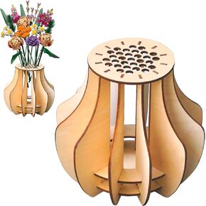 Wooden Vase for Lego Flowers- Wooden Puzzle Vase for Lego Flower Bouquet Building Set- Customizable Vase for Lego Flowers, Ideal for Home & Office Decoration，Gift for Lego Flower Lover