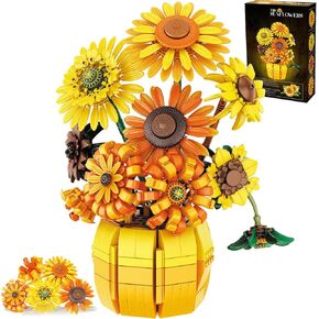 Flowers Building Set for Adults/Kids - Sunflowers Building Blocks with Vase 1009PCS, Artificial Flowers Botanical Collection Gifts for Christmas Birthday Valentine's Day