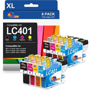Clorisun LC401 Ink Cartridges Compatible for Brother Printer LC401 401 Work with Brother MFCJ1010DW Ink Cartridges MFC-J1010DW MFC-J1170DW MFC-J1012DW Printer (2Black 2Cyan 2Magenta 2Yellow, 8Pack)