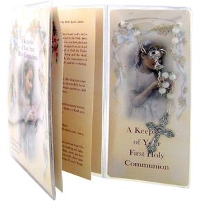 Girl's First Holy Communion Gift Set with Mass Booklet, Bookmark, and Rosary