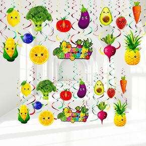 Syhood 30 Pack Hey One Bear Fruit Birthday Party Decoration Dancing Fruit Hanging Swirls Vegetable Ceiling Streamer Summer Party Supplies for Baby Shower Birthday Party Decoration