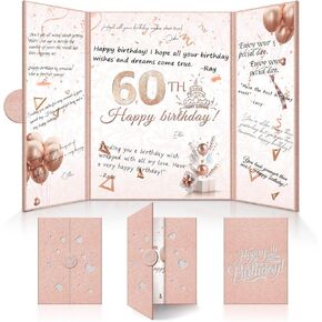 Birthday Decorations, Happy Birthday Gifts for Women, 18" X 12" Large Creative Signature Guest Book Signing Birthday Card Board, Anniversary Party Decorations (60th Rose Birthday)