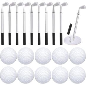 Estune 12 Pcs Ballpoint Pens and 12 Pads Sticky Notes Cool Party Favors Mini Decorative Pens Funny Sports Club Props Black Gel Ink for Office Coworkers (Golf Style, Silver, Black)