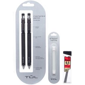 TUL 0.5mm Mechanical Pencils (1 2-pack), Eraser Refills (1 3-pack) & 30 Lead Refills Value Pack