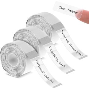 Giantree 3 Rolls Label Maker Tape, 0.55x1.57 inch Self-Adhesive Labels Clear Thermal Label Adapted Label Print Paper Suitable for Home/School/Office Name Price Shelf Life Classification Labels