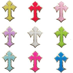 9 PCS Bible Cross Chenille Patches Embroidered Patch Iron on or Sew on Patch Applique for Clothes Dress Hat Jeans DIY Accessories